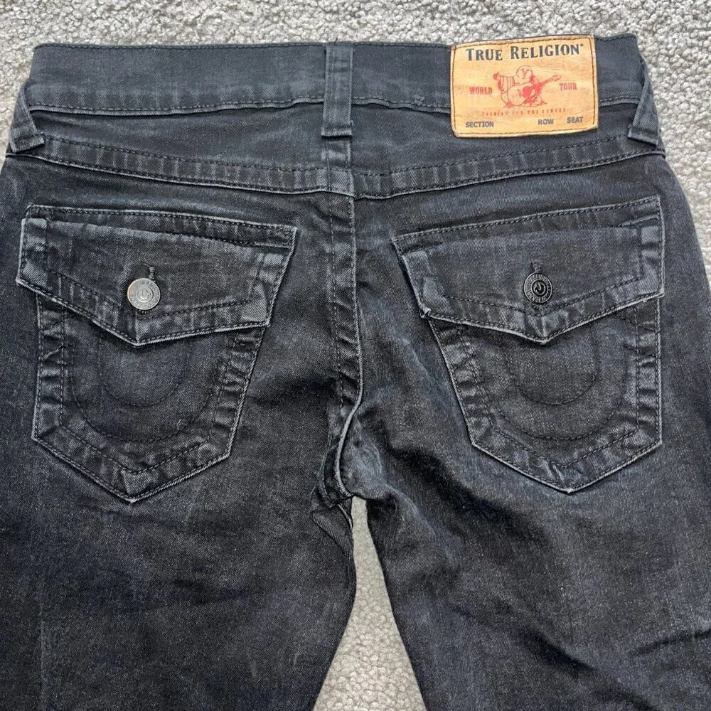 TRUE RELIGION RICKY FLAP - Relaxed Straight Black Denim Jeans - EUC - 28X31
